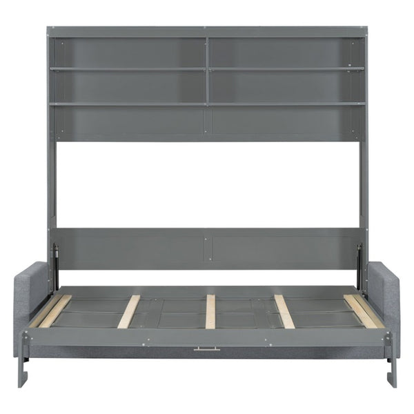 English Elm Queen Eco Solid Platform Bed Minimalist Low Profile Sustainable Frame for Modern Bedroom Gray Queen MDF+LVL LP000892AAE-2