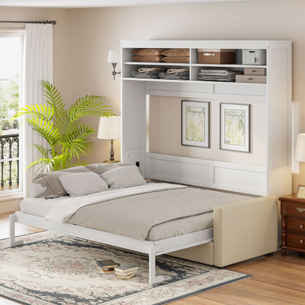 English Elm Queen Murphy Wall Bed with Integrated Linen Sofa Space Saving Studio Solution LP000892AAK-2