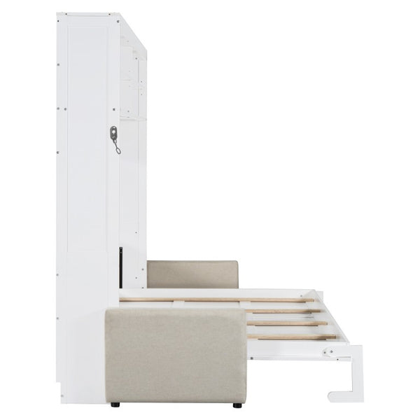English Elm Queen Murphy Wall Bed with Integrated Linen Sofa Space Saving Studio Solution LP000892AAK-2