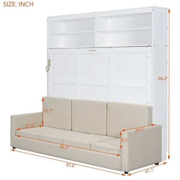 English Elm Queen Murphy Wall Bed with Integrated Linen Sofa Space Saving Studio Solution LP000892AAK-2