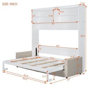 English Elm Queen Murphy Wall Bed with Integrated Linen Sofa Space Saving Studio Solution LP000892AAK-2