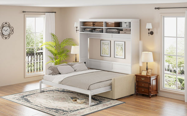 English Elm Queen Murphy Wall Bed with Integrated Linen Sofa Space Saving Studio Solution LP000892AAK-2