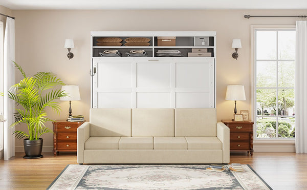 English Elm Queen Murphy Wall Bed with Integrated Linen Sofa Space Saving Studio Solution LP000892AAK-2