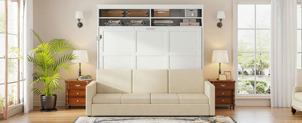 English Elm Queen Murphy Wall Bed with Integrated Linen Sofa Space Saving Studio Solution LP000892AAK-2