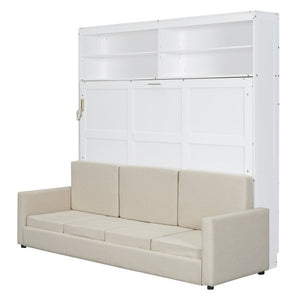 English Elm Queen Murphy Wall Bed with Integrated Linen Sofa Space Saving Studio Solution LP000892AAK-2