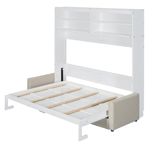 English Elm Queen Murphy Wall Bed with Integrated Linen Sofa Space Saving Studio Solution LP000892AAK-2