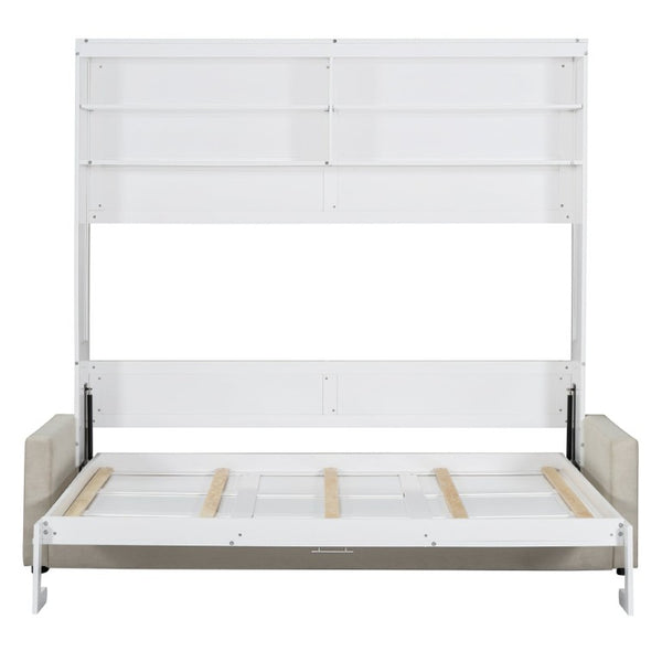 English Elm Queen Murphy Wall Bed with Integrated Linen Sofa Space Saving Studio Solution LP000892AAK-2