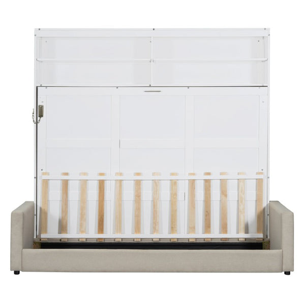English Elm Queen Murphy Wall Bed with Integrated Linen Sofa Space Saving Studio Solution LP000892AAK-2