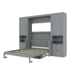 English Elm Full Size Murphy Wall Bed with Wardrobe Drawers and Shelving in Gray MDF Cabinet LP000908AAE-1
