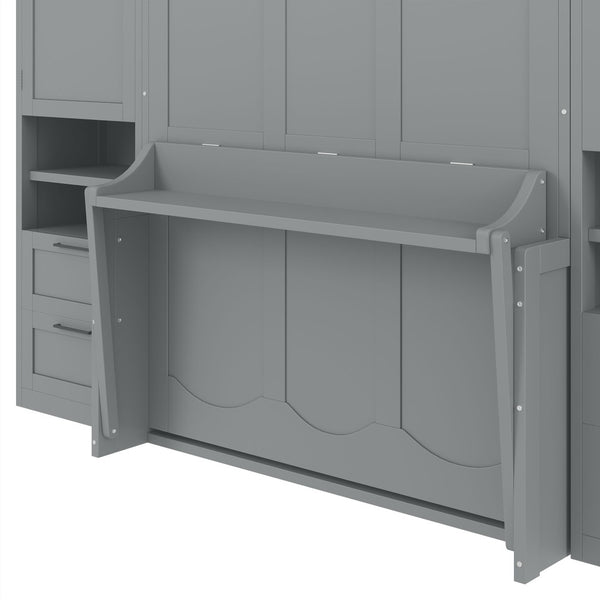 English Elm Full Size Murphy Wall Bed with Wardrobe Drawers and Shelving in Gray MDF Cabinet LP000908AAE-1