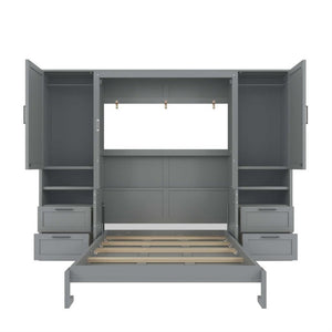 English Elm Full Size Murphy Wall Bed with Wardrobe Drawers and Shelves in Gray MDF Finish LP000908AAE-2