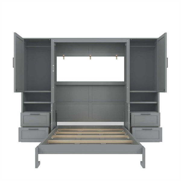 English Elm Full Size Murphy Wall Bed with Wardrobe Drawers and Shelves in Gray MDF Finish LP000908AAE-2