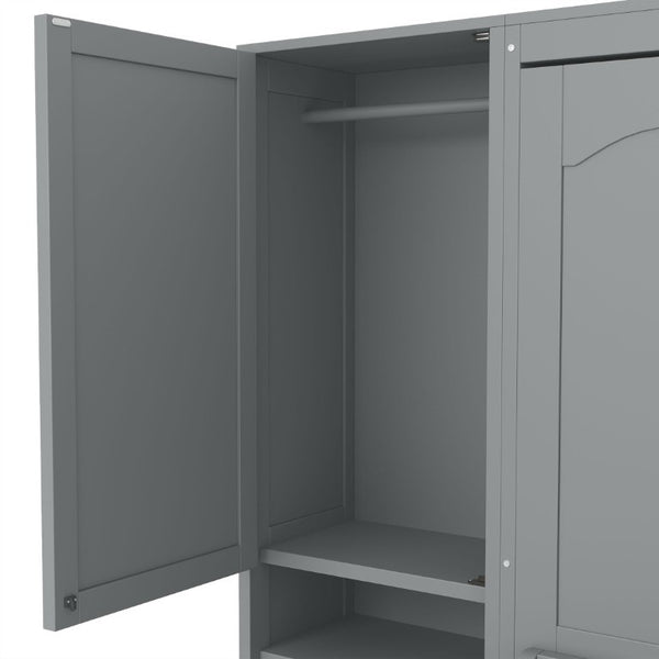 English Elm Full Size Murphy Wall Bed with Wardrobe Drawers and Shelves in Gray MDF Finish LP000908AAE-2