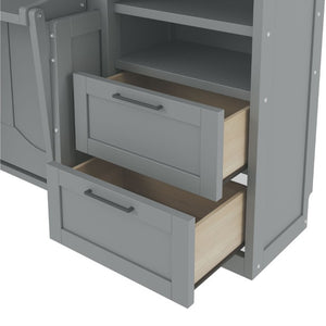 English Elm Full Size Murphy Wall Bed with Wardrobe Drawers and Shelves in Gray MDF Finish LP000908AAE-2