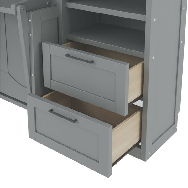 English Elm Full Size Murphy Wall Bed with Wardrobe Drawers and Shelves in Gray MDF Finish LP000908AAE-2