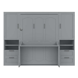 English Elm Full Size Murphy Wall Bed with Wardrobe Drawers and Shelves in Gray MDF Finish LP000908AAE-2