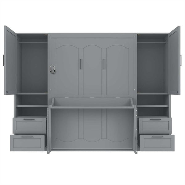 English Elm Full Size Murphy Wall Bed with Wardrobe Drawers and Shelves in Gray MDF Finish LP000908AAE-2