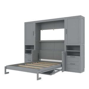 English Elm Full Size Murphy Wall Bed with Wardrobe Drawers and Shelves in Gray MDF Finish LP000908AAE-2