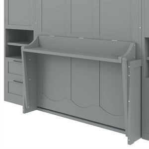 English Elm Full Size Murphy Wall Bed with Wardrobe Drawers and Shelves in Gray MDF Finish LP000908AAE-2