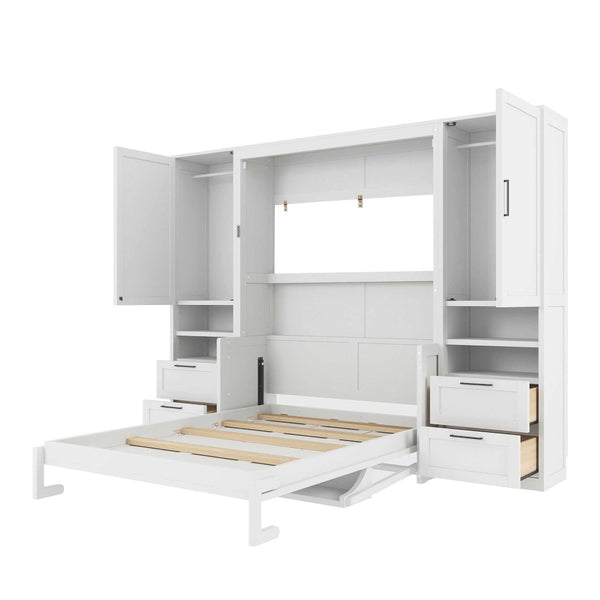 English Elm Full Size Murphy Wall Bed with Wardrobe Drawers and Shelves for Studio Spaces MDF LP000908AAK-2
