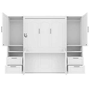 English Elm Full Size Murphy Wall Bed with Wardrobe Drawers and Shelves for Studio Spaces MDF LP000908AAK-2
