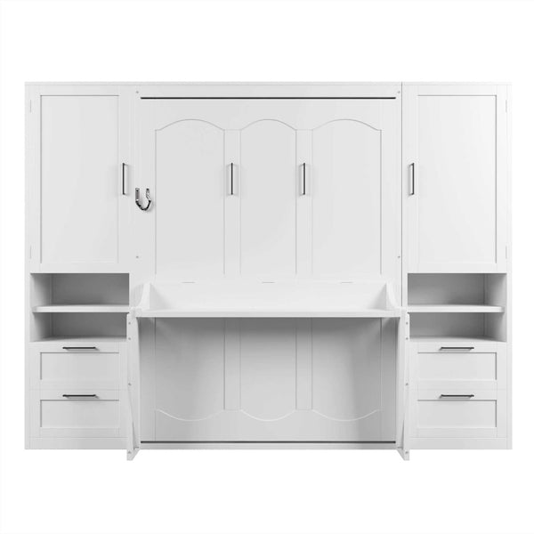 English Elm Full Size Murphy Wall Bed with Wardrobe Drawers and Shelves for Studio Spaces MDF LP000908AAK-2