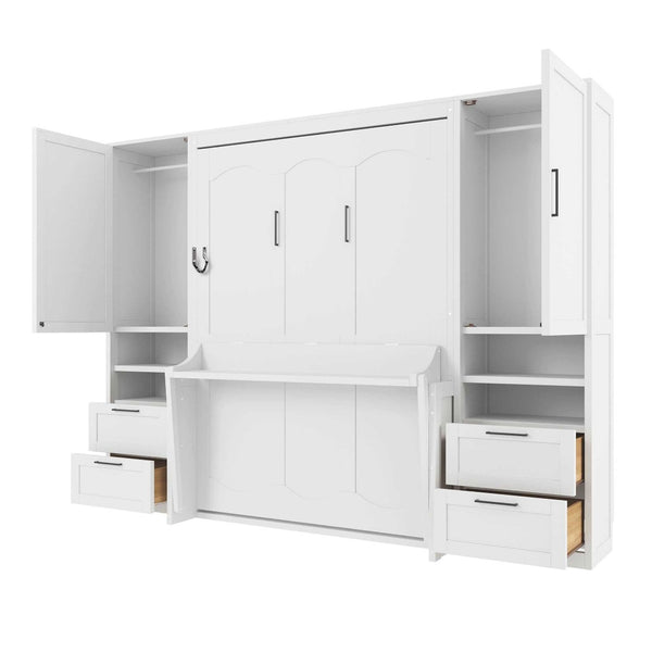 English Elm Full Size Murphy Wall Bed with Wardrobe Drawers and Shelves for Studio Spaces MDF LP000908AAK-2