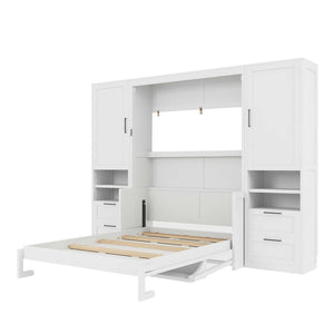 English Elm Full Size Murphy Wall Bed with Wardrobe Drawers and Shelves for Studio Spaces MDF LP000908AAK-2