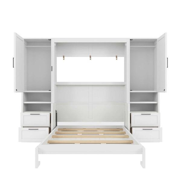 English Elm Full Size Murphy Wall Bed with Wardrobe Drawers and Shelves for Studio Spaces MDF LP000908AAK-2