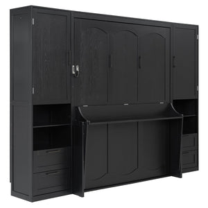 English Elm Queen Murphy Wall Bed Cabinet with Wardrobe Drawers and Shelves for Guest Rooms LP000909AAB-3