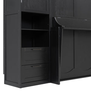 English Elm Queen Murphy Wall Bed Cabinet with Wardrobe Drawers and Shelves for Guest Rooms LP000909AAB-3