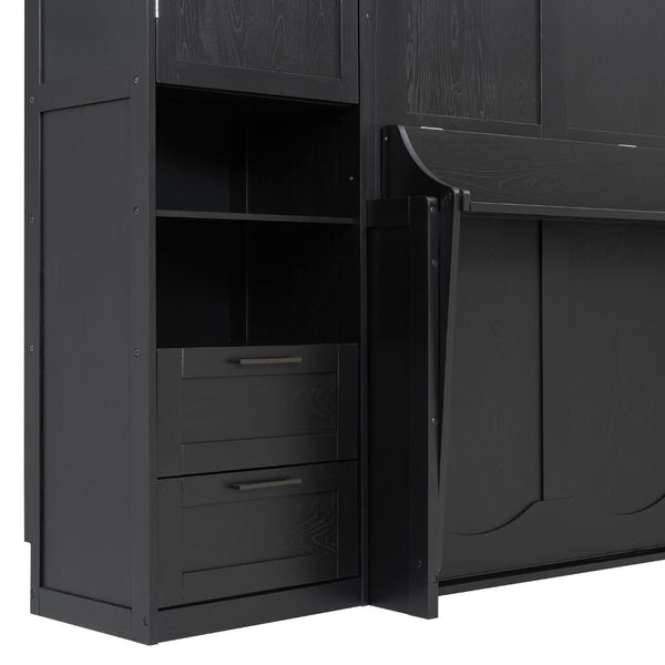 English Elm Queen Murphy Wall Bed Cabinet with Wardrobe Drawers and Shelves for Guest Rooms LP000909AAB-3