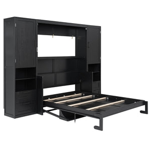English Elm Queen Murphy Wall Bed Cabinet with Wardrobe Drawers and Shelves for Guest Rooms LP000909AAB-3