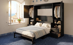 English Elm Queen Murphy Wall Bed Cabinet with Wardrobe Drawers and Shelves for Guest Rooms LP000909AAB-3