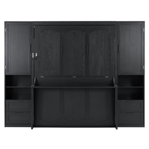 English Elm Queen Murphy Wall Bed Cabinet with Wardrobe Drawers and Shelves for Guest Rooms LP000909AAB-3