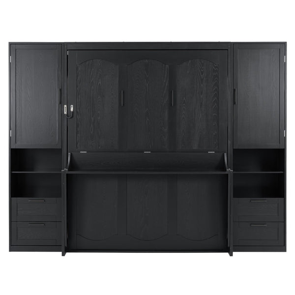 English Elm Queen Murphy Wall Bed Cabinet with Wardrobe Drawers and Shelves for Guest Rooms LP000909AAB-3