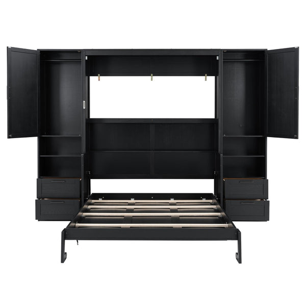 English Elm Queen Murphy Wall Bed Cabinet with Wardrobe Drawers and Shelves for Guest Rooms LP000909AAB-3