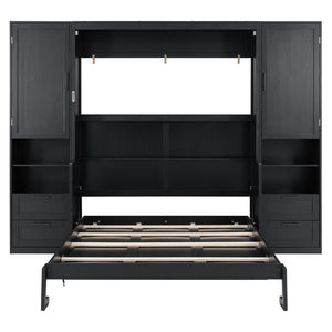 English Elm Queen Murphy Wall Bed Cabinet with Wardrobe Drawers and Shelves for Guest Rooms LP000909AAB-3