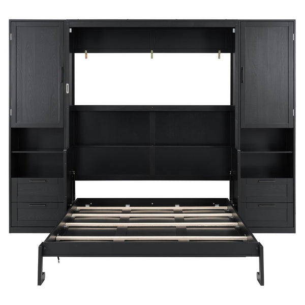 English Elm Queen Murphy Wall Bed Cabinet with Wardrobe Drawers and Shelves for Guest Rooms LP000909AAB-3