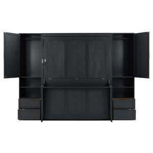 English Elm Queen Murphy Wall Bed Cabinet with Wardrobe Drawers and Shelves for Guest Rooms LP000909AAB-3