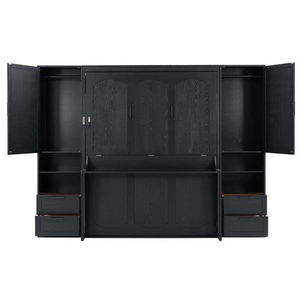English Elm Queen Murphy Wall Bed Cabinet with Wardrobe Drawers and Shelves for Guest Rooms LP000909AAB-3