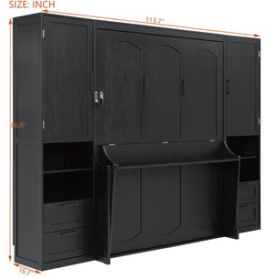 English Elm Queen Murphy Wall Bed Cabinet with Wardrobe Drawers and Shelves for Guest Rooms LP000909AAB-3