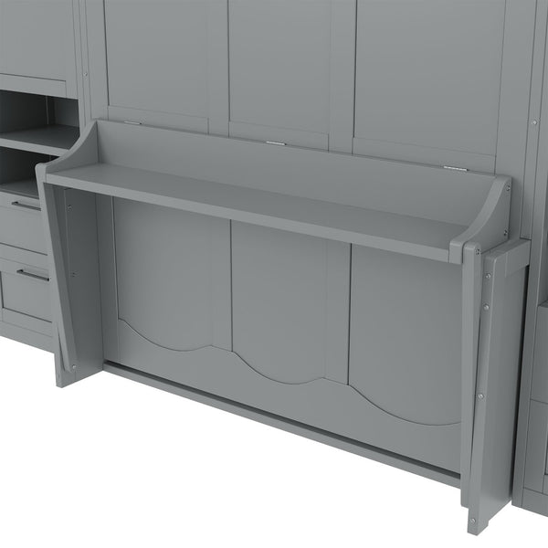 English Elm Queen Murphy Wall Bed Cabinet with Wardrobe Drawers and Shelves for Guest Rooms Gray LP000909AAE-3