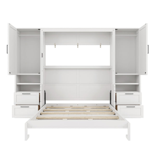 English Elm Queen Murphy Wall Bed Cabinet with Wardrobe Drawers and Shelves for Guest Rooms White LP000909AAK-3