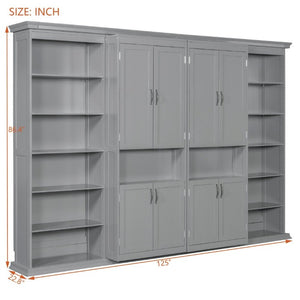 English Elm Full-Size Murphy Bed with Sliding Cabinets and Six-Tier Shelves for Modern Living Gray LP000919AAE-1