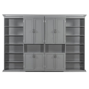 English Elm Full-Size Murphy Bed with Sliding Cabinets and Six-Tier Shelves for Modern Living Gray LP000919AAE-1