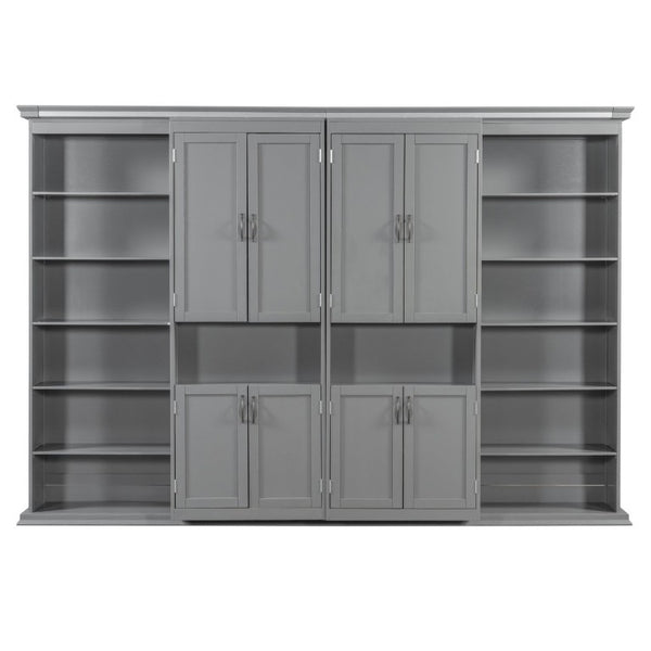 English Elm Full-Size Murphy Bed with Sliding Cabinets and Six-Tier Shelves for Modern Living Gray LP000919AAE-1