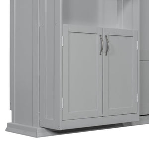 English Elm Full-Size Murphy Bed with Sliding Cabinets and Six-Tier Shelves for Modern Living Gray LP000919AAE-1