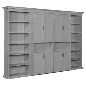 English Elm Full-Size Murphy Bed with Sliding Cabinets and Six-Tier Shelves for Modern Living Gray LP000919AAE-1