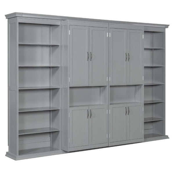 English Elm Full-Size Murphy Bed with Sliding Cabinets and Six-Tier Shelves for Modern Living Gray LP000919AAE-1